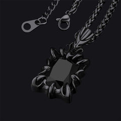 Colar masculino gótico com garra de dragão e cristal rubi