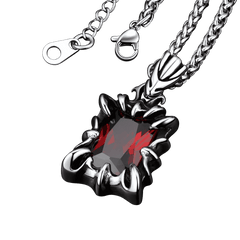 Colar masculino gótico com garra de dragão e cristal rubi