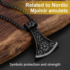 Colar com pingente Viking Battle Axe e bússola masculino