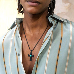 Turquoise Celtic Cross Pendant Necklace Men
