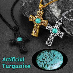 Turquoise Celtic Cross Pendant Necklace Men