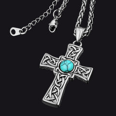 Turquoise Celtic Cross Pendant Necklace Men