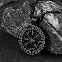 Colar com pingente de bússola Vegvisir com runas vikings para homens