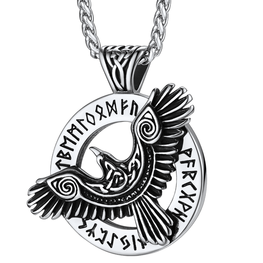 Colar Viking Odins Raven Runas Masculinas
