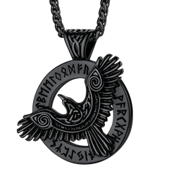 Viking Odins Raven Necklace Men Runes