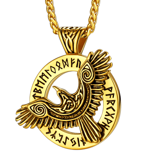 Colar Viking Odins Raven Runas Masculinas