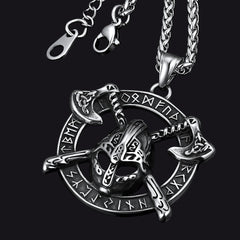 Wikinger Axt Helm Anhänger Halskette Männer Runen