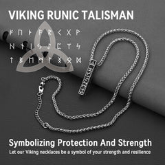 Colar com pingente de barra de runas viking gravadas, joia masculina