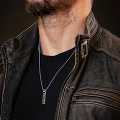 Colar com pingente de barra de runas viking gravadas, joia masculina