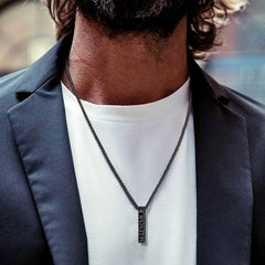 Colar com pingente de barra de runas viking gravadas, joia masculina