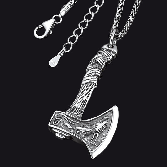 Colar com machado de batalha nórdico viking e amuleto, joia masculina
