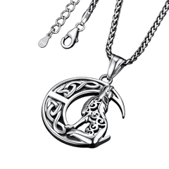 Colar com pingente de lobo celta viking lua crescente masculino