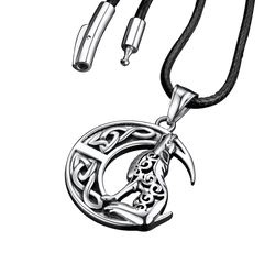 Colar com pingente de lobo celta viking lua crescente masculino