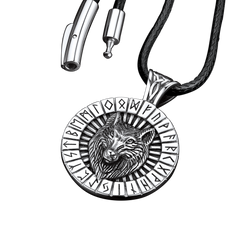 Colar com Medalha de Lobo Viking e Runas, Joia Masculina