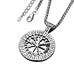Colar com pingente de bússola Vegvisir com runas vikings para homens