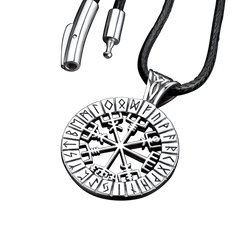 Colar com pingente de bússola Vegvisir com runas vikings para homens