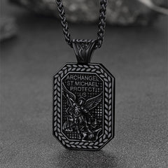 Colar com pingente de placa de cachorro Arcanjo São Miguel para homens