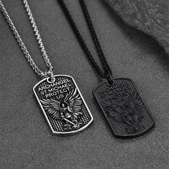 Colar de identificação com pingente de arcanjo católico São Miguel para homens