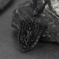 Colar com pingente de escudo arcanjo São Miguel masculino