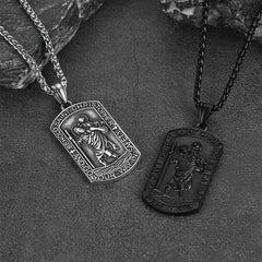 Engraved Saint Christopher Dog Tag Necklace Men