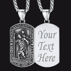 Engraved Saint Christopher Dog Tag Necklace Men