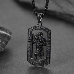 Engraved Saint Christopher Dog Tag Necklace Men