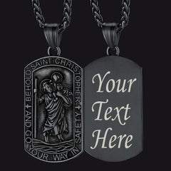 Engraved Saint Christopher Dog Tag Necklace Men