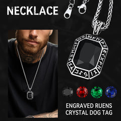 Colar de placa de cachorro de cristal gravado com runas vikings masculinas