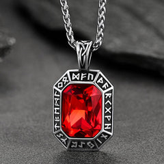 Colar de placa de cachorro de cristal gravado com runas vikings masculinas