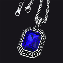 Colar de placa de cachorro de cristal gravado com runas vikings masculinas