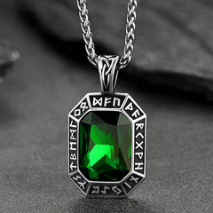 Colar de placa de cachorro de cristal gravado com runas vikings masculinas