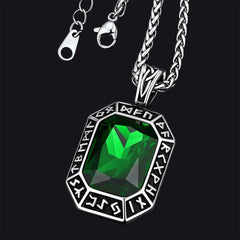 Colar de placa de cachorro de cristal gravado com runas vikings masculinas