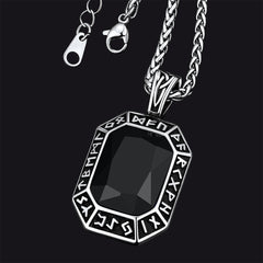 Colar de placa de cachorro de cristal gravado com runas vikings masculinas