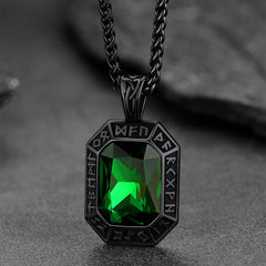 Colar de placa de cachorro de cristal gravado com runas vikings masculinas