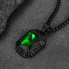 Colar de placa de cachorro de cristal gravado com runas vikings masculinas