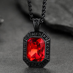 Colar de placa de cachorro de cristal gravado com runas vikings masculinas