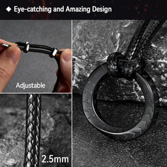 Colar de couro Viking Mobius Circle ajustável com corrente de couro masculino