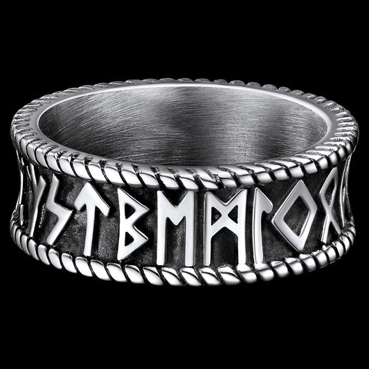 Stainless Steel Norse Viking Runes Band Ring Men