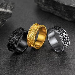 Stainless Steel Norse Viking Runes Band Ring Men