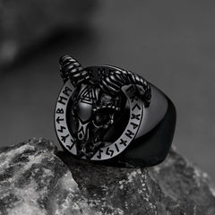 Satanic Goat Skull Ring Viking Runes Men