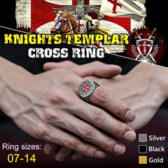 Anel masculino com cruz dos Cavaleiros Templários Vermelhos