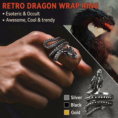 Anel de aço inoxidável com dragão espiral punk para homens e mulheres