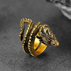 Anel de aço inoxidável com dragão espiral punk para homens e mulheres