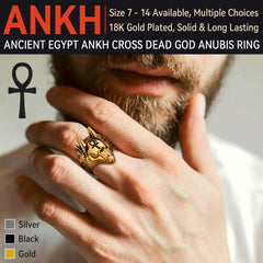 Anel de Anúbis do Egito Antigo Cruz Ankh Masculino