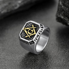 Square Masonic Signet Ring Runes Men
