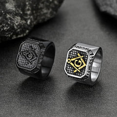 Square Masonic Signet Ring Runes Men