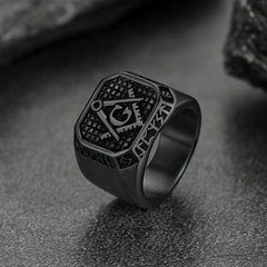 Square Masonic Signet Ring Runes Men