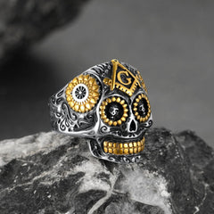 Punk Masonic Sugar Skull Ring Men