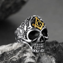 Gothic Masonic Skull Stainless Steel Ring Men
