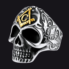 Gothic Masonic Skull Stainless Steel Ring Men